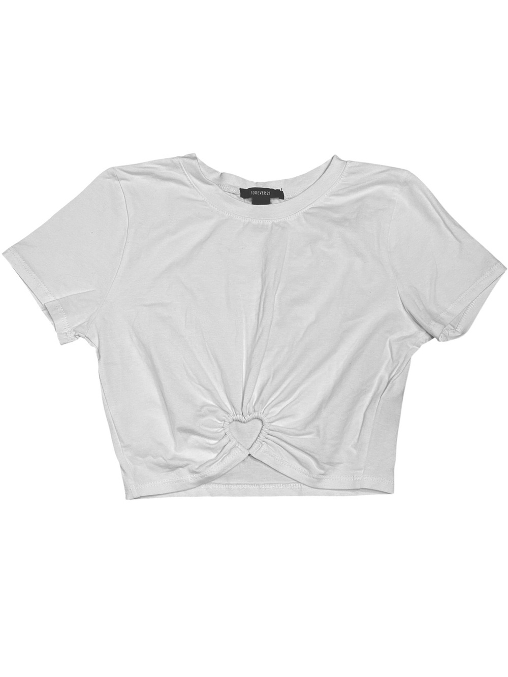 NWOT Forever 21 White Short-Sleeve Crop Top  Tee Shirt Heart Cutout Size Small